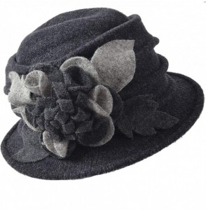 Bucket Hats Women Floral Wool Cloche Winter Hat - Charcoal - CP18IEQ3HL9