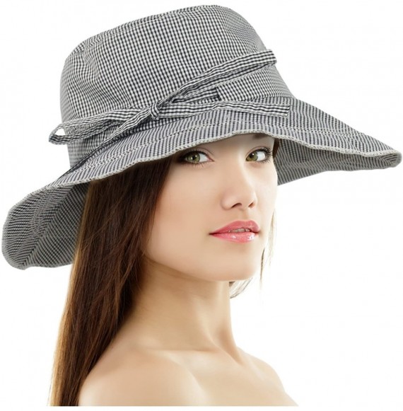 Sun Hats Women's Summer Sun Hat - Gingham Wide Brim Bucket Hat - Gray - C711ZR0XOQH