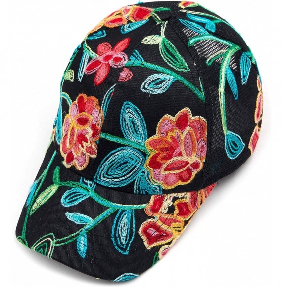 Baseball Caps Hatsandscarf Exclusives Flower Pattern Mesh Trucker Baseball Cap(BA-1006-733) - Abstract-black - CN18CHEL459