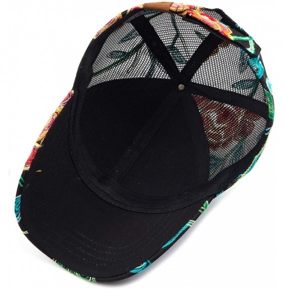 Baseball Caps Hatsandscarf Exclusives Flower Pattern Mesh Trucker Baseball Cap(BA-1006-733) - Abstract-black - CN18CHEL459