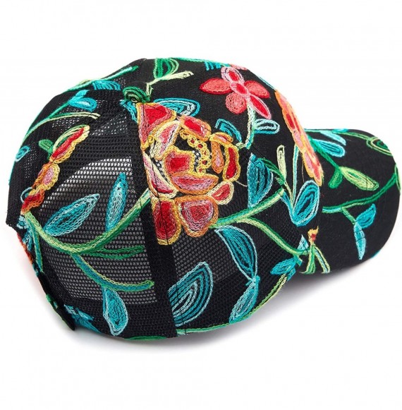 Baseball Caps Hatsandscarf Exclusives Flower Pattern Mesh Trucker Baseball Cap(BA-1006-733) - Abstract-black - CN18CHEL459