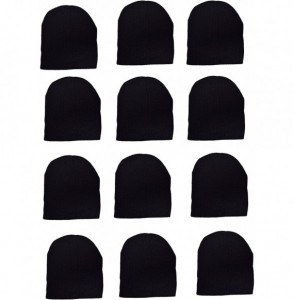 Skullies & Beanies Wholesale 12 PCS Unisex Knit Short Plain Ribbed Beanie Ski Cap Skull Hat Warm Solid Winter New Blank - CV1...