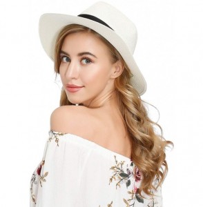 Sun Hats Womens Sun Hat for Women Panama Summer Baech Straw Wide Brim Foldable Hats Cream-White - C5196AU5OQU