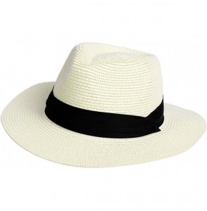 Sun Hats Womens Sun Hat for Women Panama Summer Baech Straw Wide Brim Foldable Hats Cream-White - C5196AU5OQU