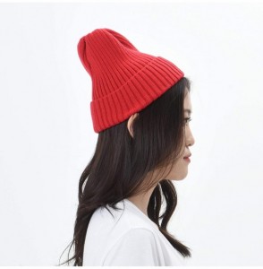 Skullies & Beanies Knitted Ribbed Beanie Hat Basic Plain Solid Watch Cap AC5846 - Red - CB187DX5G0C