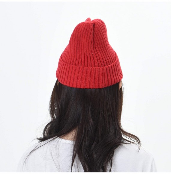 Skullies & Beanies Knitted Ribbed Beanie Hat Basic Plain Solid Watch Cap AC5846 - Red - CB187DX5G0C