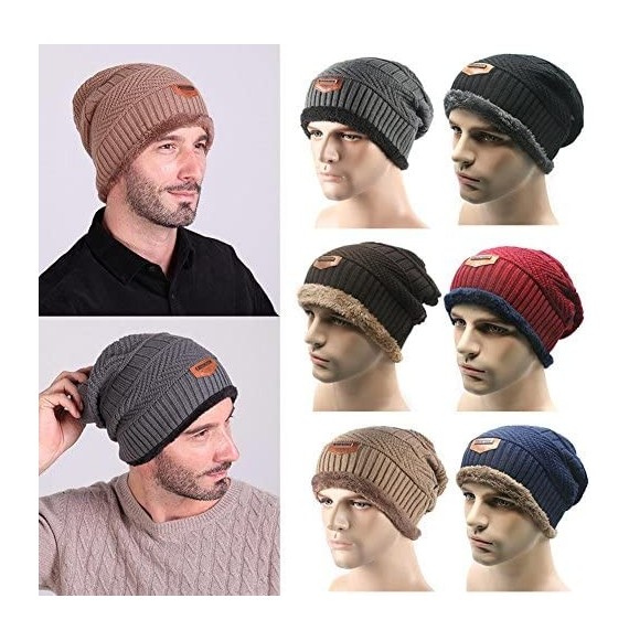 Skullies & Beanies Mens Slouchy Beanie Hat Trendy Warm Chunky Soft Stretch Cable Knit Winter Christmas Sport Fleece Cap - Bla...