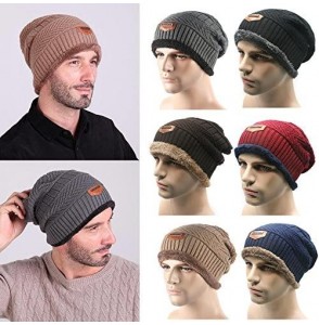 Skullies & Beanies Mens Slouchy Beanie Hat Trendy Warm Chunky Soft Stretch Cable Knit Winter Christmas Sport Fleece Cap - Bla...