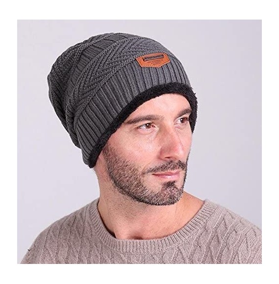 Skullies & Beanies Mens Slouchy Beanie Hat Trendy Warm Chunky Soft Stretch Cable Knit Winter Christmas Sport Fleece Cap - Bla...