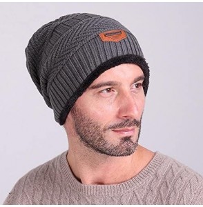 Skullies & Beanies Mens Slouchy Beanie Hat Trendy Warm Chunky Soft Stretch Cable Knit Winter Christmas Sport Fleece Cap - Bla...