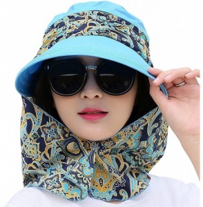 Sun Hats Roll Up Wide Brim Sun Visor UPF 50+ UV Protection Sun Hat with Neck Protector - Blue - C212IBB4MDR