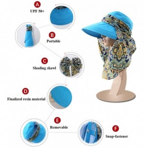 Sun Hats Roll Up Wide Brim Sun Visor UPF 50+ UV Protection Sun Hat with Neck Protector - Blue - C212IBB4MDR