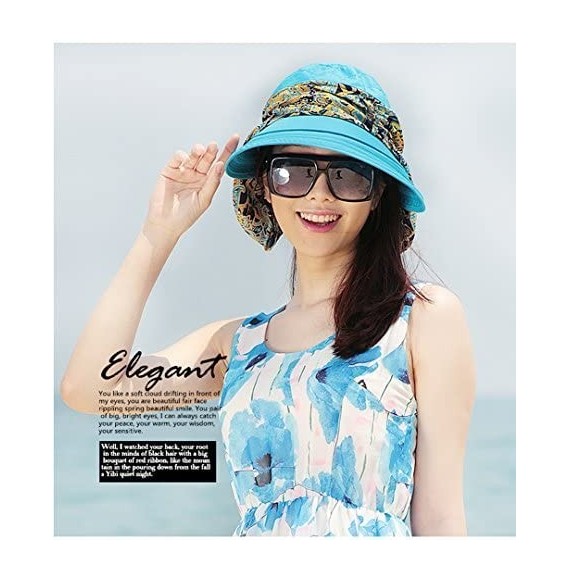 Sun Hats Roll Up Wide Brim Sun Visor UPF 50+ UV Protection Sun Hat with Neck Protector - Blue - C212IBB4MDR