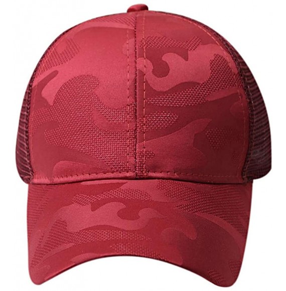 Baseball Caps Ponycap Messy High Bun Ponytail Adjustable Mesh Trucker Baseball Cap Hat for Women - Red - CT18T85T0ES