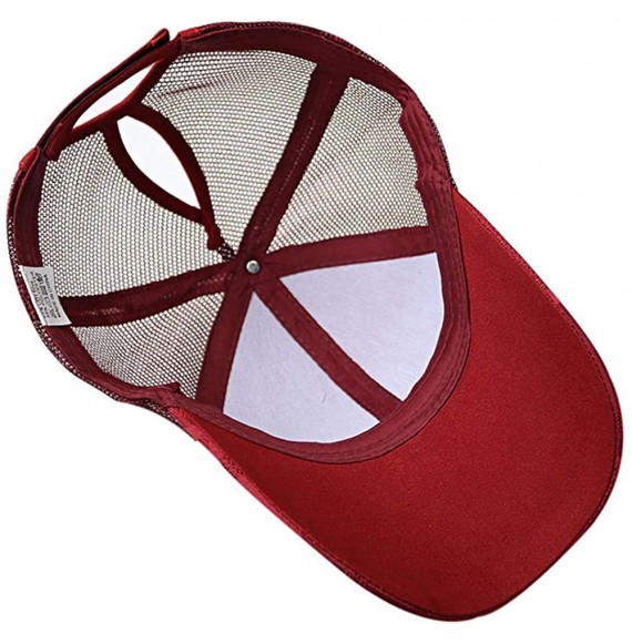 Baseball Caps Ponycap Messy High Bun Ponytail Adjustable Mesh Trucker Baseball Cap Hat for Women - Red - CT18T85T0ES