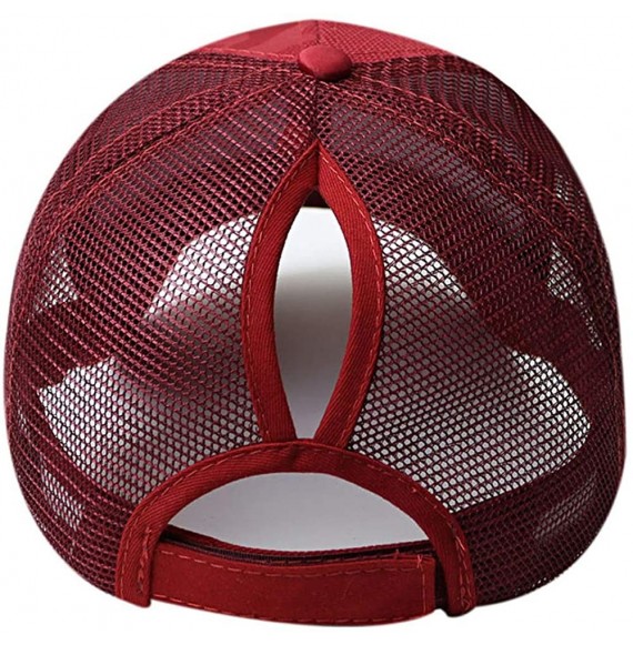 Baseball Caps Ponycap Messy High Bun Ponytail Adjustable Mesh Trucker Baseball Cap Hat for Women - Red - CT18T85T0ES