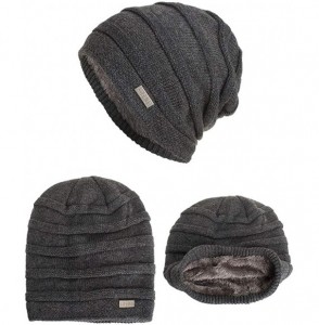 Skullies & Beanies Men Winter Skull Cap Beanie Large Knit Hat with Thick Fleece Lined Daily - I - Grey - CX18ZD7C446