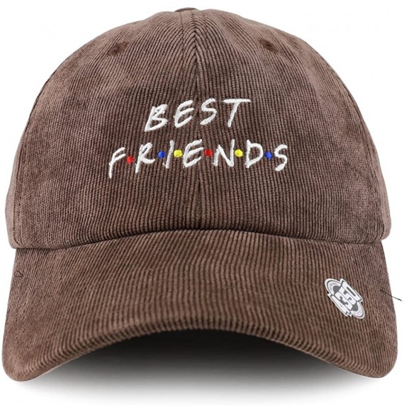 Baseball Caps Best Friends Embroidered Satin Print Lined Corduroy Unstructured Baseball Cap - Dark Brown - C8187CWI2UZ