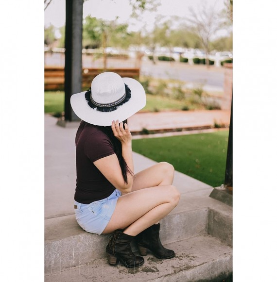 Sun Hats Large Floppy Festival Sun Hat Tribal Aztec Band Tassel Trim UPF 50 Protection - White - CJ18DTLSTIH