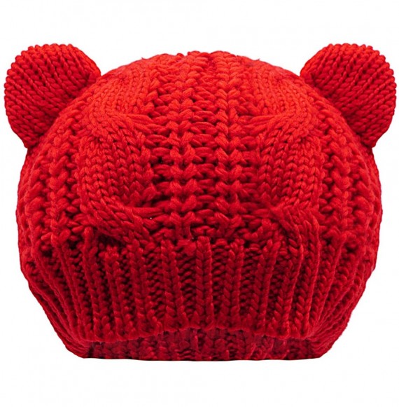 Skullies & Beanies Women's Hat Cat Ear Crochet Braided Knit Caps - Red - CO12LTSRX99