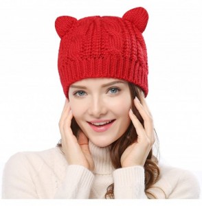 Skullies & Beanies Women's Hat Cat Ear Crochet Braided Knit Caps - Red - CO12LTSRX99