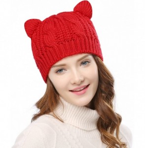 Skullies & Beanies Women's Hat Cat Ear Crochet Braided Knit Caps - Red - CO12LTSRX99