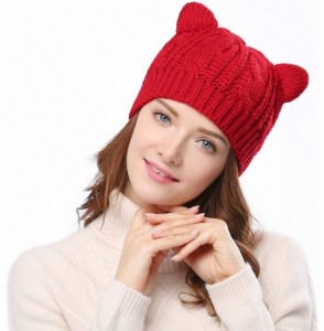 Skullies & Beanies Women's Hat Cat Ear Crochet Braided Knit Caps - Red - CO12LTSRX99