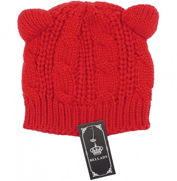 Skullies & Beanies Women's Hat Cat Ear Crochet Braided Knit Caps - Red - CO12LTSRX99