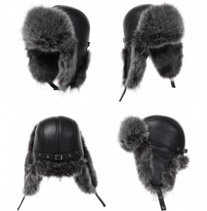 Bomber Hats Women's Adjustable Russian Ushanka Hunting Trapper Winter Leather Faux Fur Hats for Men - CR18X32ZHND