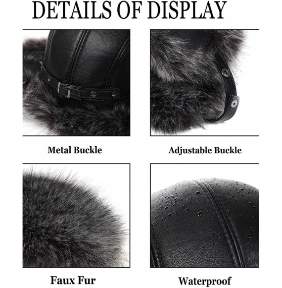 Bomber Hats Women's Adjustable Russian Ushanka Hunting Trapper Winter Leather Faux Fur Hats for Men - CR18X32ZHND