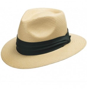 Fedoras Monte Cristo Straw Fedora Panama Hat - Natural Straw With Green Hatband - C411TOTMCXN