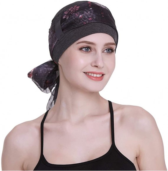 Skullies & Beanies Elegant Chemo Cap With Silky Scarfs For Cancer Women Hair Loss Sleep Beanie - Dark Health Grey - CT18LXYIZ5Z