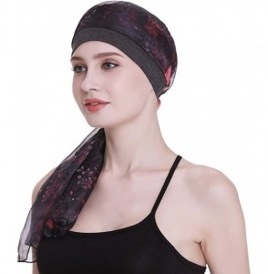 Skullies & Beanies Elegant Chemo Cap With Silky Scarfs For Cancer Women Hair Loss Sleep Beanie - Dark Health Grey - CT18LXYIZ5Z