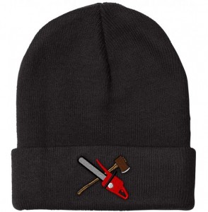 Skullies & Beanies Custom Beanie for Men & Women Lumberjack Chain Saw & Axe Embroidery Acrylic - Black - CA18C2HHY8H