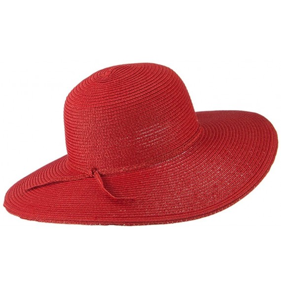 Sun Hats Paper Braid Flat Brim Self Tie Hat - Red W26S25B - C411D3H5BW1