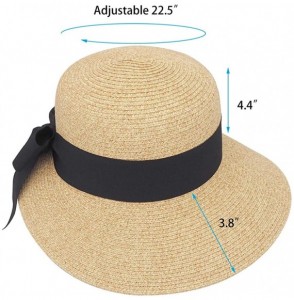 Sun Hats Women's Wide Brim Floppy Summer Beach Sun Hat for Ponytail w/Cute Ribbon Bow - Paper Straw- Adjustable- UPF50+ - CS1...