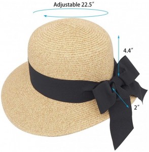 Sun Hats Women's Wide Brim Floppy Summer Beach Sun Hat for Ponytail w/Cute Ribbon Bow - Paper Straw- Adjustable- UPF50+ - CS1...