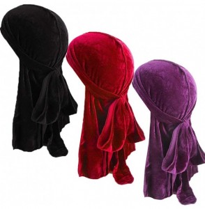 Skullies & Beanies Unisex Velvet and Silky Deluxe Durag for 360 Waves Headwraps Long-Tail Du-RAG - B - 3 Pack- Black + Red + ...