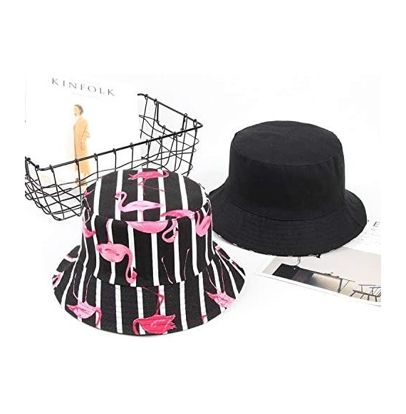 Bucket Hats Flamingo Bucket-Hat Sun Protection Fishing-Reversible Summer Outdoor - Strip Black - C018T5EWOGW