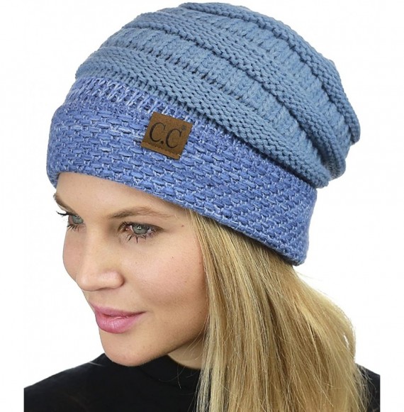 Skullies & Beanies Cable Knit Soft Stretch Multicolor Stitch Cuff Skully Beanie Hat - Denim - C3186Z3O3EL