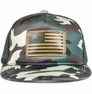 Baseball Caps USA Mesh Trucker Hat (Snapback Baseball Cap) USA Hat - Sun Protection - Camo W/Leather American Flag - CW18EQ86I5L