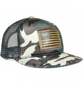 Baseball Caps USA Mesh Trucker Hat (Snapback Baseball Cap) USA Hat - Sun Protection - Camo W/Leather American Flag - CW18EQ86I5L