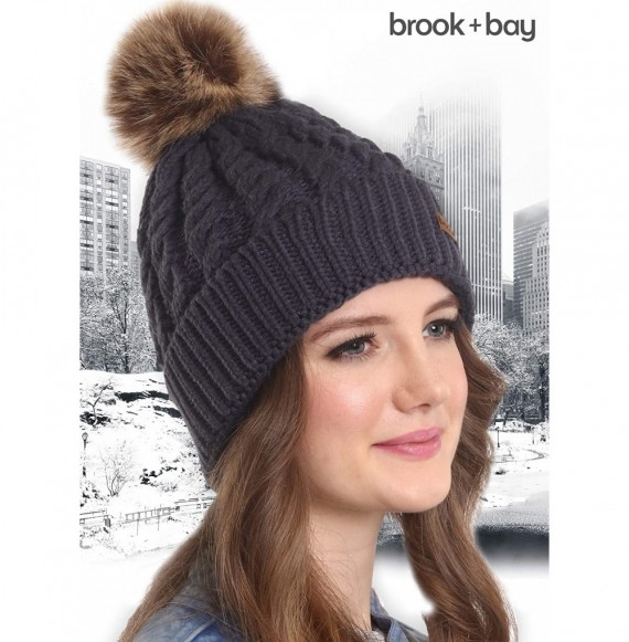 Skullies & Beanies Women's Beanies - Dark Gray With Faux Fur Pom - CF1854L5XNT