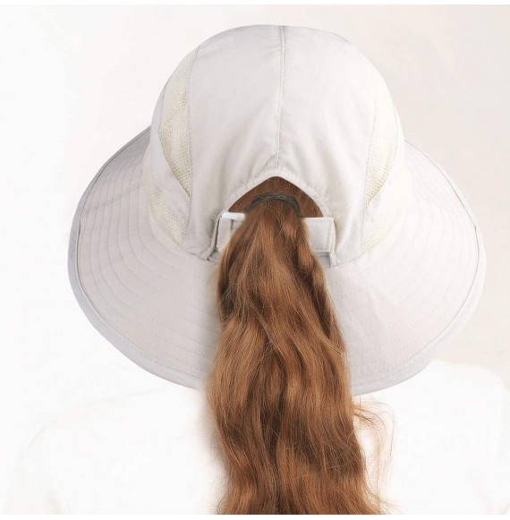 Sun Hats Sun Hats for Women Wide Brim Sun Protection Boonie Hat Cap with Ponytail Hole - Beige - CA18TGGQCG5