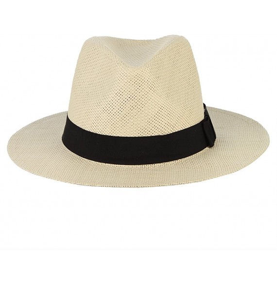 Fedoras Fedora Panama Hat Black Banded Wide Brim Summer Straw Cap - Beige - C418D6IR27Q