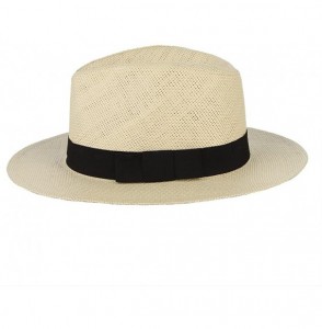 Fedoras Fedora Panama Hat Black Banded Wide Brim Summer Straw Cap - Beige - C418D6IR27Q