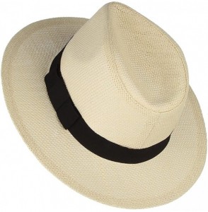 Fedoras Fedora Panama Hat Black Banded Wide Brim Summer Straw Cap - Beige - C418D6IR27Q