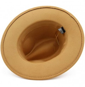 Fedoras Women Gold Belt Buckle Wool Felt Fedora Hat Winter Fashion Dress Panama Hat - Light Tan - C318YIH5L59