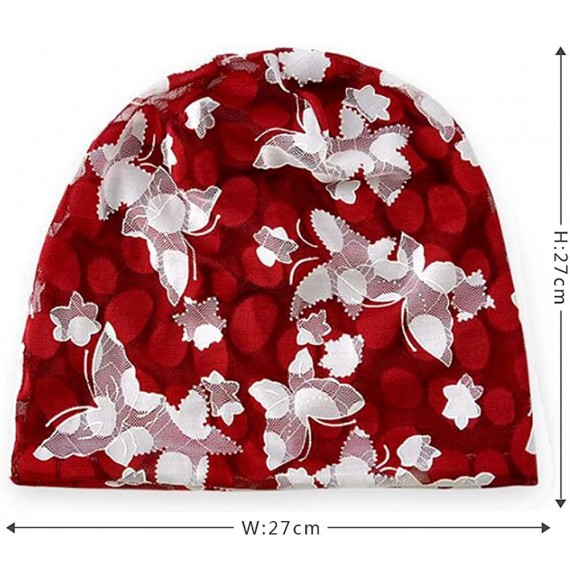 Skullies & Beanies Floral Lace Beanie Hat Chemo Cap Stretch Slouchy Turban Headwear - Butterfly Burgundy - CG18CEDAG4A