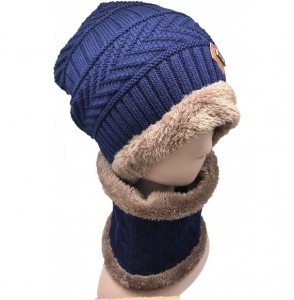 Skullies & Beanies Winter Hat Warm Thick Beanie Hat Scarf Set Knitted Hat for Men Women - Navy Set - C118HUWZRGM